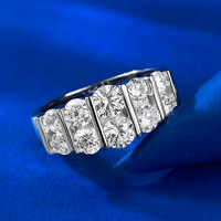 Bague demi-éternité à double rangée de zircons cubiques ronds en argent sterling 925 massif pour femme