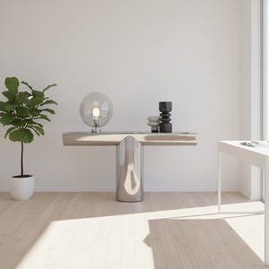 Table <span class=keywords><strong>console</strong></span> de <span class=keywords><strong>chambre</strong></span> à <span class=keywords><strong>coucher</strong></span> en acier inoxydable moderne de luxe léger, porte en MDF pour villa haut de gamme, hall d'entrée d'hôtel - Design écologique - Product Image 3