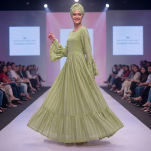 High Quality Green Rayon Floral Embroidered Maxi <b>Dress</b> Women African Ethnic Fashion Islamic Modest Wear Long Bishop Sleeve Gowns - Product Image 5