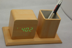 Hot Sell Office Desktop Pen Stand Table Bamboo Wooden Pen Holder Led Digital <strong>Alarm</strong> <strong>Clock</strong> With Date Temperature - Product Image 5