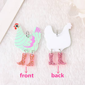 زوج أقراط على شكل دجاجة متدلية أكريليك بحُلي حيوانات هدية عيد ميلاد للسيدات - Product Image 6