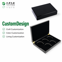 Boîte de collection de pièces de monnaie en bois noir brillant sur mesure à 5 compartiments, doublure en velours noir, boîte carrée artisanale pour médailles commémoratives