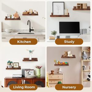 Wooden <b>Wall</b> <b>Mounted</b> Floating <b>Shelf</b> Brown Rectangle Multipurpose Storage Rack For Living Room Bedroom - Product Image 5