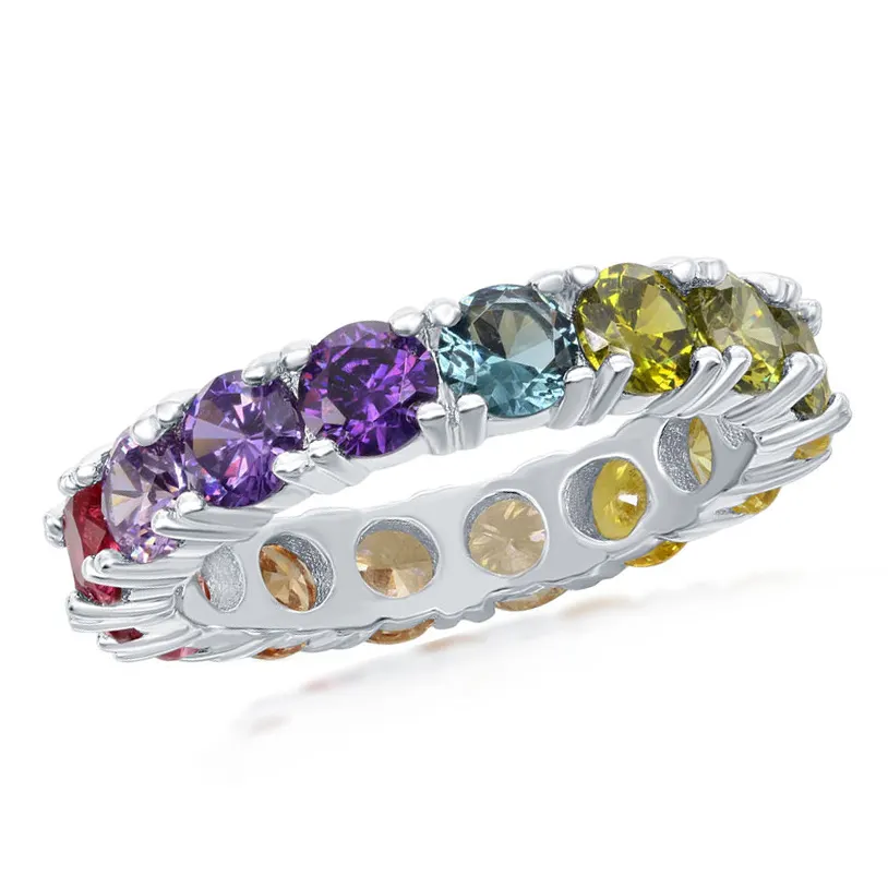 Huitan Colorful Simulated Diamond Eternity Ring Zircon Anillos for Women Beautiful Fashion Ring Women
