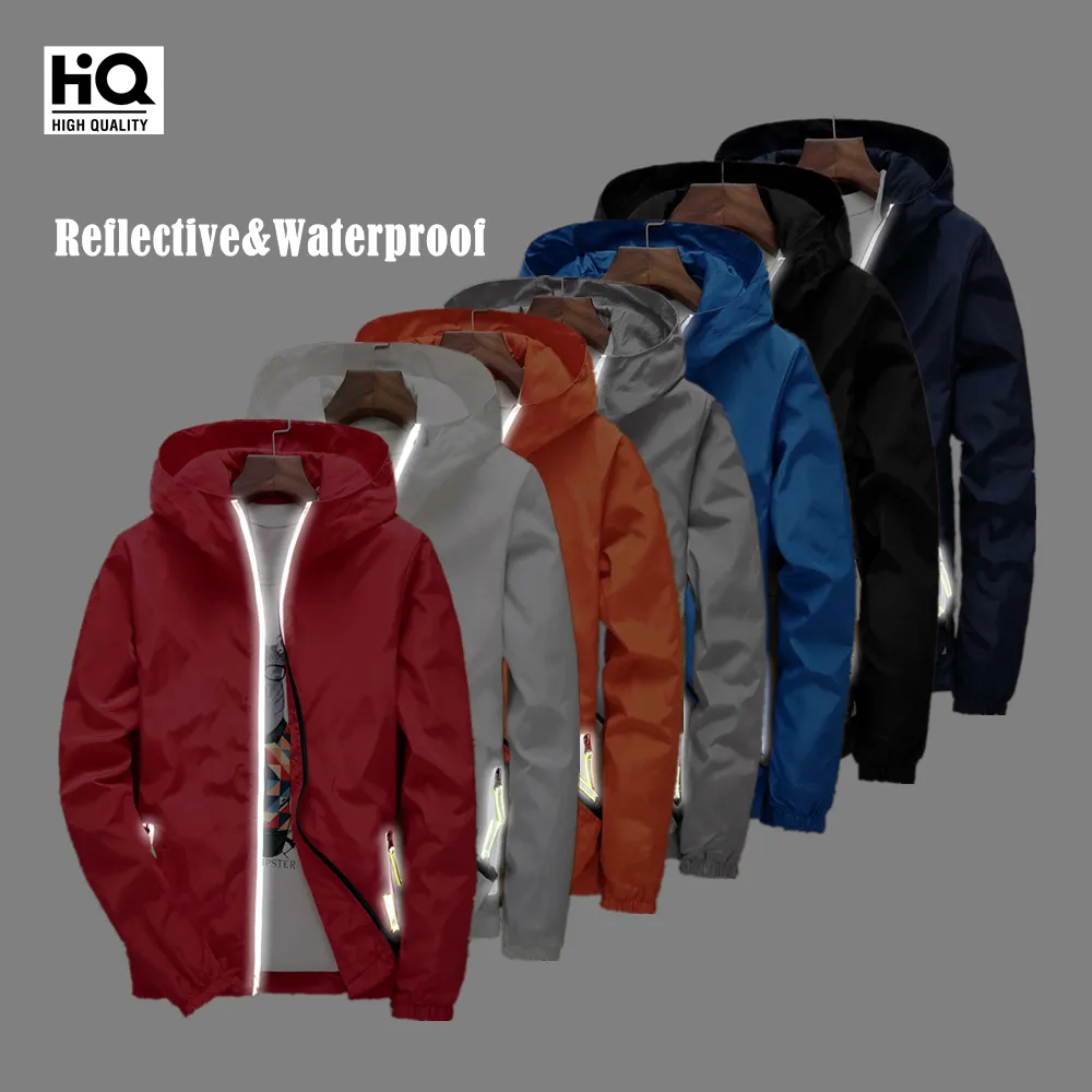 Giacca a vento taglie forti con logo giacca invernale unisex giacca da uomo riflettente con zip impermeabile impermeabile