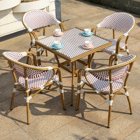 Ensemble de table et chaises de bistrot de style français, petit, en rotin tressé, pour l'extérieur, 3 pièces, table de jardin avec table basse en verre