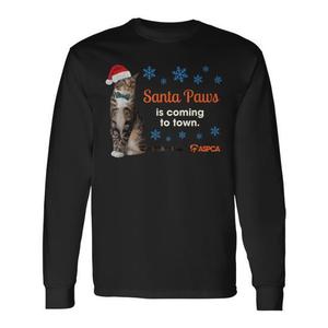 T-shirt a maniche lunghe per gatti Santa Paws, design natalizio ASPCA - Product Image 1