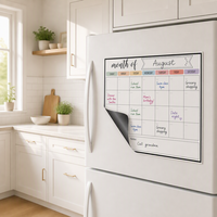 Tableau blanc magnétique effaçable à sec pour réfrigérateur, calendrier mensuel, liste de courses, tableau de notes, aimant en caoutchouc flexible