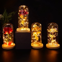 M065 24K daun emas buatan mawar Natal Valentine botol kubah kaca abadi Galaxy LED mawar bunga dekoratif tanaman