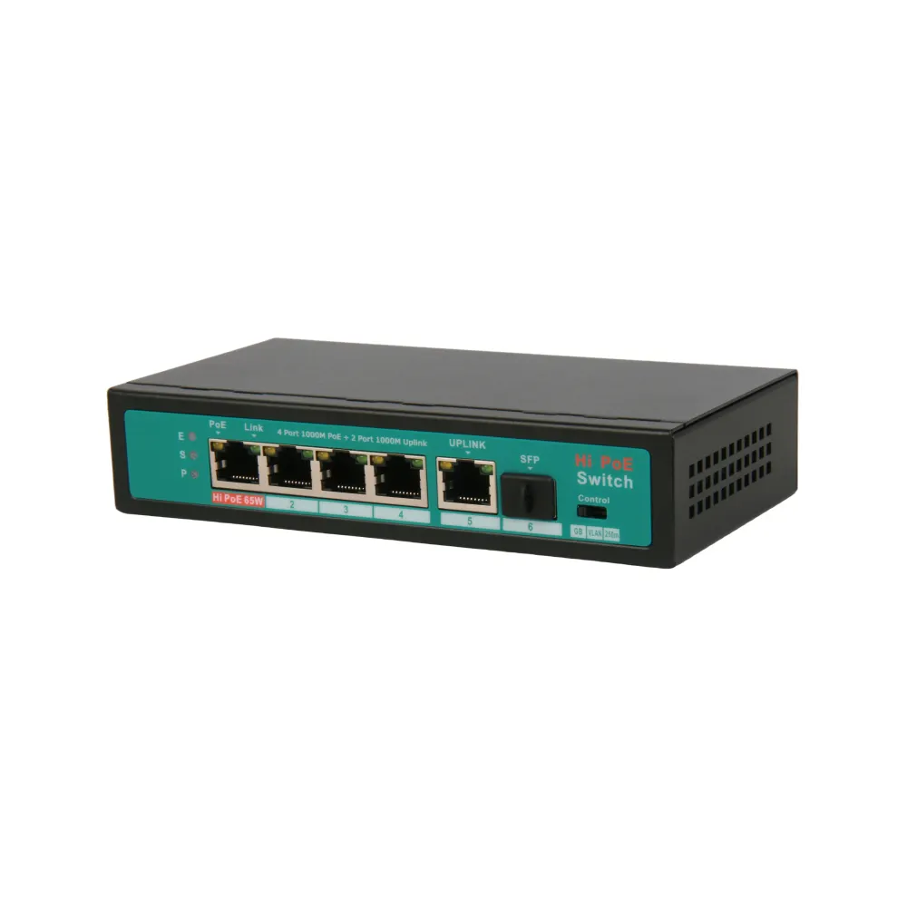 Factory External Power Supply 4+2 Ports 1000M Fast Full Gigabit Network Managed Reverse Ethernet PoE Managed Industrial Switch
