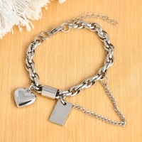 Bracelet chaîne cubaine en acier inoxydable avec breloque cœur gonflé, bijoux de mode
