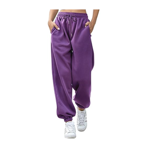 Pantalon de jogging en molleton surdimensionné |   Pantalons de survêtement pour femmes à taille haute avec cordon de serrage et poches |   Fabricant de vêtements de détente confortables OEM/ODM - Product Image 1
