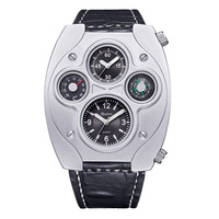 OULM 9155 Erkek Stili Benzersiz Marka Quartz Mekanizmalı Kol Saati Büyük Kadran Deri Kayışlı Pusulalı Lüks Erkek Saatleri Montres Reloj