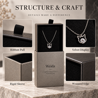 Boîte à tiroir rigide personnalisée en carton texturé avec languette de tirage pour présentoir à bijoux, pour bagues, boucles d'oreilles et colliers, avec marque privée