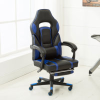 Chaise d'ordinateur ergonomique pivotante à 360 hauteur réglable en cuir PU bleu chaise de jeu ergonomique