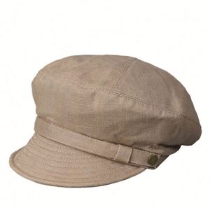 คอลเลคชั่นฤดูใบไม้ผลิ/ฤดูร้อน 2025 หมวกแฟชั่นทรงแบนเรียบง่ายสำหรับผู้หญิง หมวกเบเร่ต์ผ้าฝ้ายลินินเนื้อนุ่มสีพื้น - Product Image 5