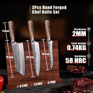Ensemble de couteaux de cuisine japonais de luxe de 3 pièces, couteau à viande professionnel forgé à la main, couteau à désosser, couteau de boucher <span class=keywords><strong>avec</strong></span> manche en bois - Product Image 3