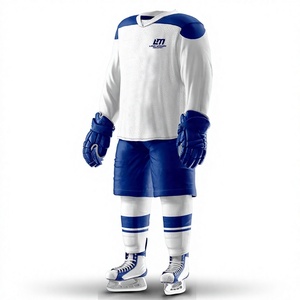 Uniforme de Hockey sobre Hielo LM para Hombre Adulto, Blanco y Azul, Sublimado, Ropa de Práctica Transpirable de Poliéster, Servicio OEM, Modelo LMI-006 Needle - Product Image 4