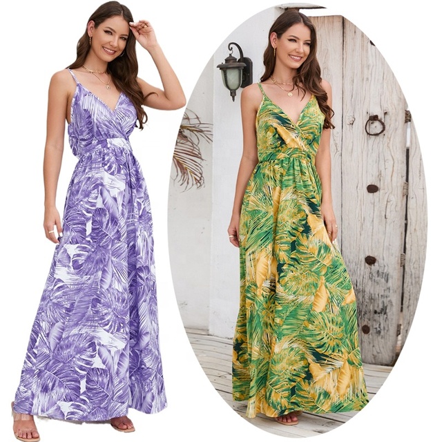 Purple Floral Maxi Dresses Sexy Boho Casual Outfits Beach Dress Yellow Sundress Plus Size Clothing Bohemian Attire