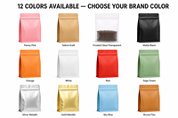 Op maat gemaakte logo flat bottom stand-up zip pouch matte voedselverpakkingstas 16 kleuren koffie thee noten opbergzak OEM 3 maten