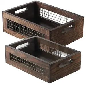 סט קופסאות קינון של 2 עבור מטבח אמבט ארגזי אחסון המארגן עץ