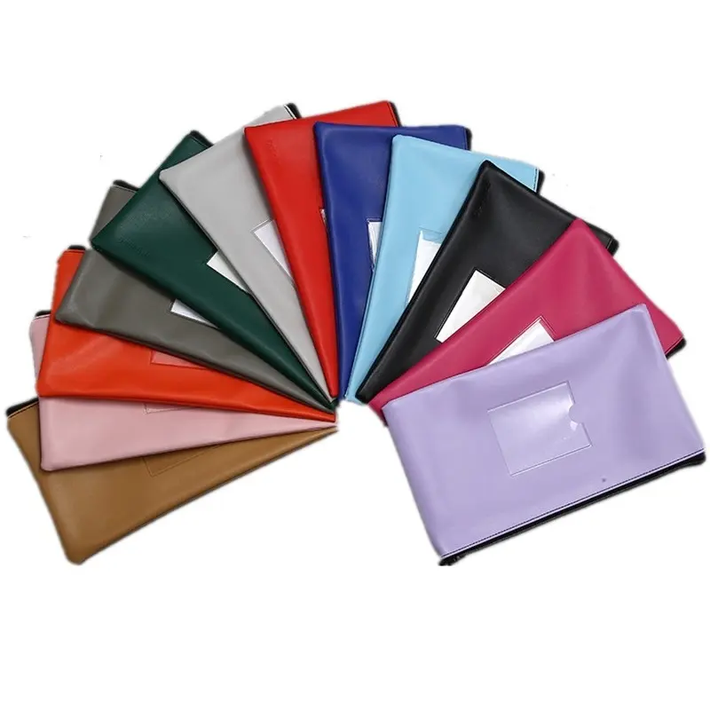 12 Colors Utility Security Bank Deposit Bag Zippered Money Bags Leatherette Coin Money Cash Bag for Personal Business Use