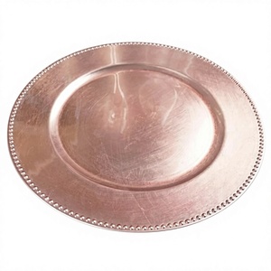 Assiette de présentation ronde en cuivre avec bordure perlée, design massif poli, style glamour, vaisselle de mariage durable, assiette de présentation en cuivre - Product Image 2