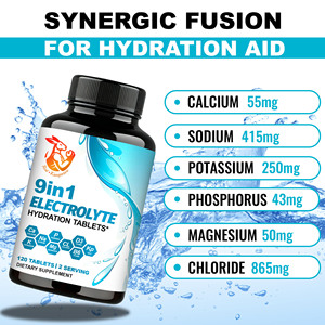 ODM OEM Comprimés d'hydratation électrolytique 9-en-1 Chlorure de sodium pour adultes - Suppléments naturels à base de plantes pour améliorer les performances - Product Image 6