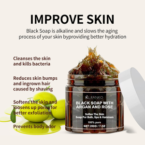 Batang sabun hitam Afrika kustom OEM dengan minyak Argan Maroko dan Scrub badan mawar membersihkan produk kecantikan pengelupasan - Product Image 5
