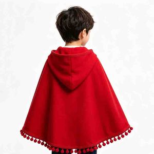 Capa <span class=keywords><strong>Roja</strong></span> con Capucha para Niños con Adorno de Pompones, Capa de <span class=keywords><strong>Caperucita</strong></span> <span class=keywords><strong>Roja</strong></span>, Disfraz de Halloween y Navidad para Niños y Niñas - Product Image 4