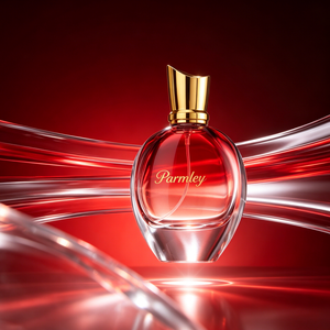 Flacon de parfum de luxe personnalisé de 75 ml en verre épais dégradé rouge avec pulvérisateur à brume fine et bouchon doré - Product Image 5