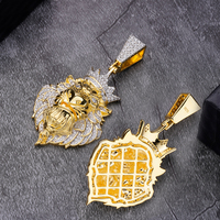 Mode haute qualité bijoux plaqué or cubique Zircon vache en colère dessin animé pour Bling couronne taureau laiton tête pendentif collier pour hommes