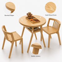 Fournisseur professionnel de table à manger ronde en bois massif rétro, ensemble de 3 pièces, table en bois de caoutchouc avec chaises