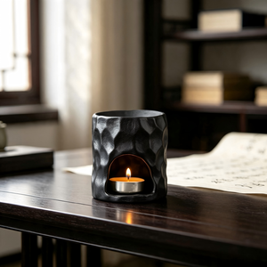 Brûleur d'encens simple noir pour bougies chauffe-plat, forme ronde, pour intérieur - Product Image 2