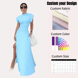 Elegante Abito Blu Senza Maniche da Donna, Vestito Lungo a Vita Alta con Spacco a Trapezio, <span class=keywords><strong>Abiti</strong></span> Curvy 2026, Nuovo Abito da Festa Estivo per Donna - Product Image 1