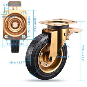 Vima 8 Inch Rác Caster Bánh Xe Nhiệm Vụ Nặng Nề Caster Xoay Tấm Rắn Màu Đen Cao Su Castor Chất Thải Bin - Product Image 4