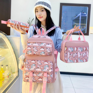 New Lightweight Nylon Backpack Female Cute Cartoon Three-Piece Set Primary School Student Large Capacity School <b>Bag</b> Wholesale - Product Image 4