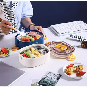 Beeman กล่องเบนโตะพลาสติกสองชั้นกันรั่วและรักษาความร้อนได้ตามต้องการกล่องอาหารกลางวันสำหรับเด็ก<span class=keywords><strong>ป</strong></span>ราศจากสาร BPA ขายส่ง - Product Image 3