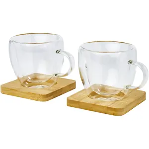 Ensemble de tasses en verre et en bambou Manti, merchandising durable - Product Image 4
