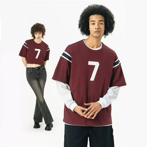 เสื้อยืดกีฬาฟุตบอลทรงโอเวอร์ไซส์ ผ้าฝ้ายถัก 100% แขนสั้น ไหล่ตก สกรีนลายแบบวินเทจ ตัวอักษร 3 มิติ สำหรับผู้ชายและผู้หญิง สั่งทำได้ - Product Image 2