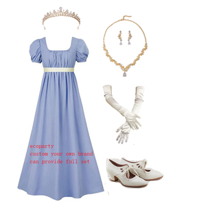 Abiti Regency Ecowalson per Donne con Fascia in Raso, Maniche a Sbuffo con Volant, Vestito con Vita Impero, Costume Medievale Rinascimentale - Product Image 3