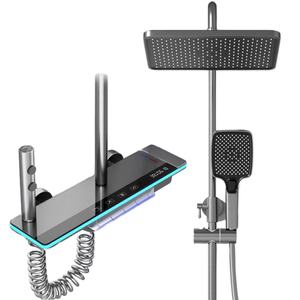 Robinet thermostatique en laiton à affichage numérique intelligent, robinets de massage à jet de pluie poli, ensemble de douche de salle de bain, colonne de douche - Product Image 1