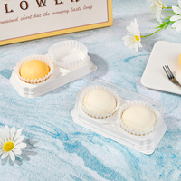 Deux packs de boîtes d'emballage en plastique Mochi Boîtes d'emballage de dessert à deux grilles avec couvercle transparent Conteneur de mochi de gâteau de sushi de boulangerie