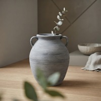 Pot Bunga Keramik Abu-abu Gaya Rustic Wabi Sabi ARM LVG, Vas Keramik Dekoratif Bentuk Antik Vintage, Wadah Bunga Desainer