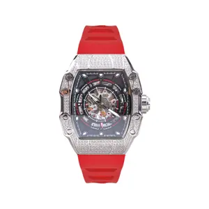 Populaire Tonneau Montre Sport Homme Mécanique Montres Squelette Visage Baril En Forme De Diamant Réglage Cas En Acier Inoxydable Montre