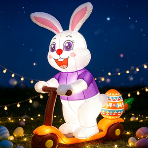 Cute Inflatable Easter Bunny On Scooter With Colorful <b>Egg</b> For Home Garden Storefront And Seasonal Holiday Decoration - Product Image 3
