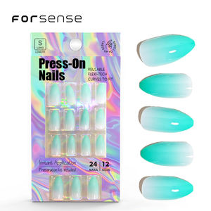Forsense 24 pièces en forme d'amande presse verte sur les ongles avec de la colle et une lime avant la conception pointes des ongles femmes faux ongles colle sur les ensembles coréens - Product Image 5