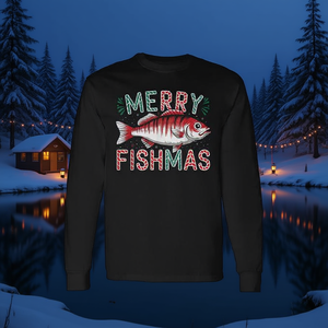 Maglietta a maniche lunghe Merry Fishmas Bass Fishing Ugly Christmas per pescatori - Product Image 2