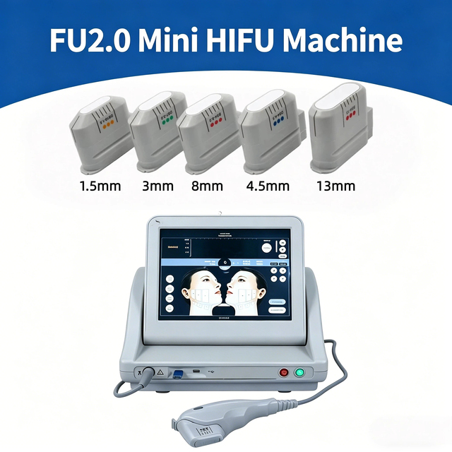Mini HIFU 2.0 Machine Face Lifting Wrinkle Removal 15 Inch Screen 1 Handle 10000 Shots 3/5 Cartridges SMAS Skin Rejuvenation