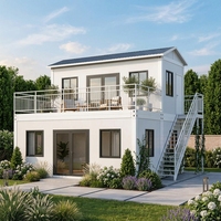 Maison conteneur à deux étages, blanche, moderne, préfabriquée, villa modulaire, toit en pente, design personnalisé, prête à l'emploi, fabricant